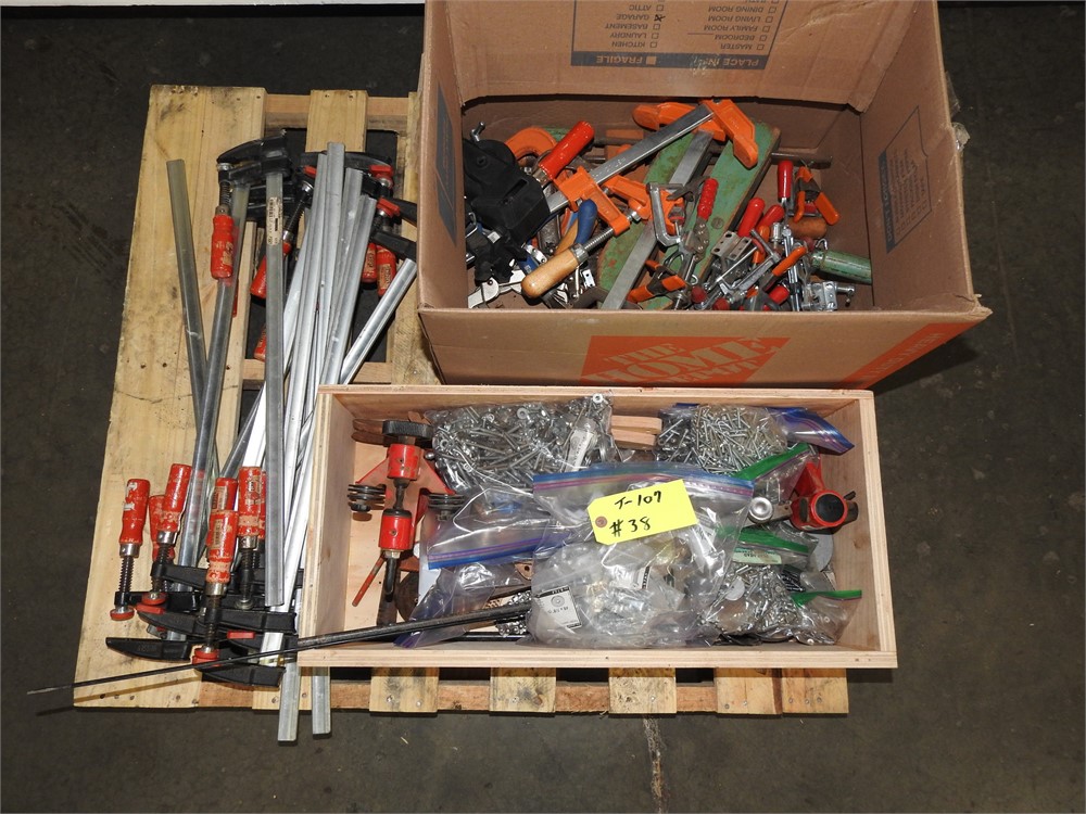 MISC. LOT OF CLAMPS, HARDWARE, AND OTHER ACCESSORIES AS PICTURED