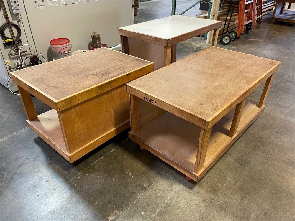 Three (3) Wooden Shop Carts