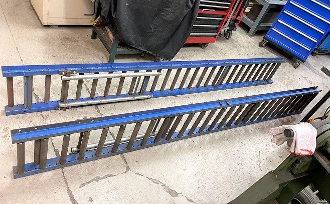 INFEED/ OUTFEED ROLLER CONVEYOR * (2) SECTIONS OF 10'L, 12" WIDE x 36" HIGH