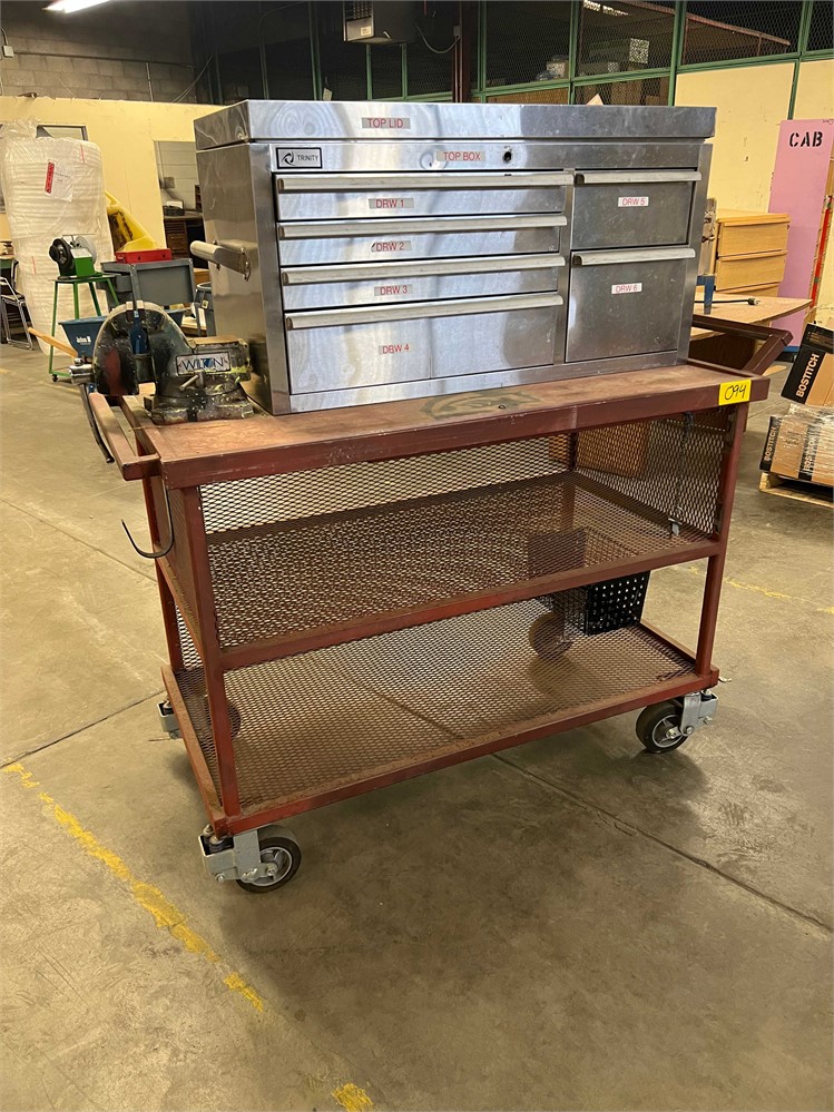 Tool Box with Contents on Cart with Vise
