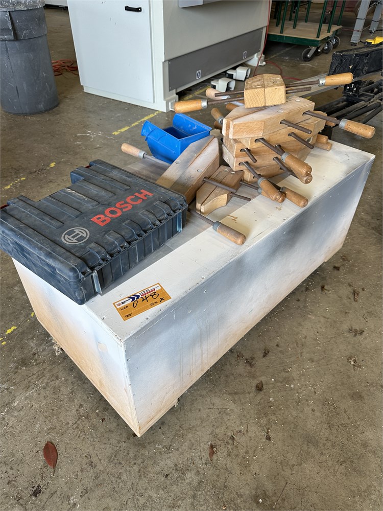 Cart with Wooden Clamps and Bosch Router Accessories