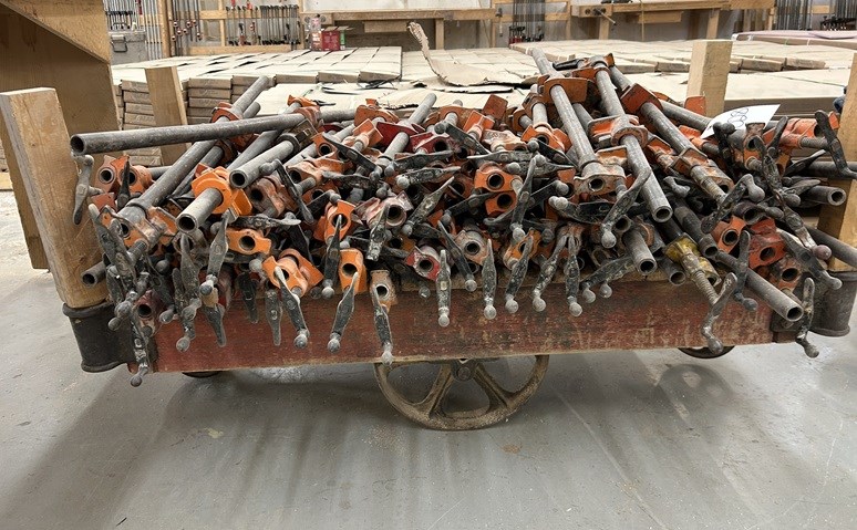 Lot of Pipe Clamps & Vintage Factory Cart Approx (90) - North York, ON