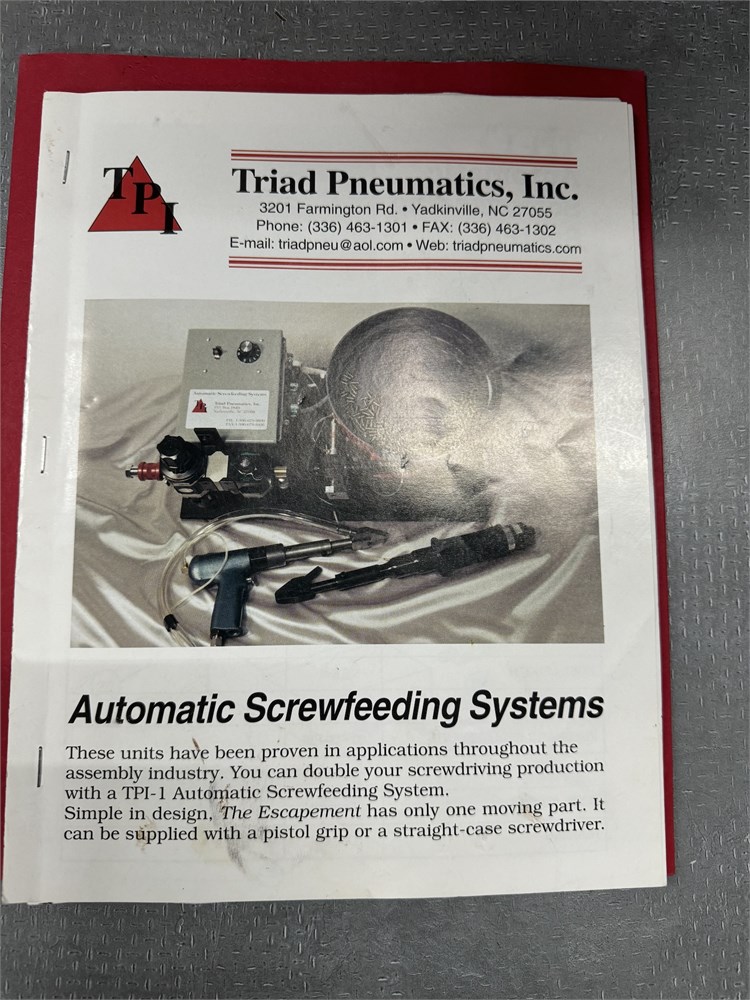 Triad Pnuematics "TP-1"  Automatic Screwfeeding System