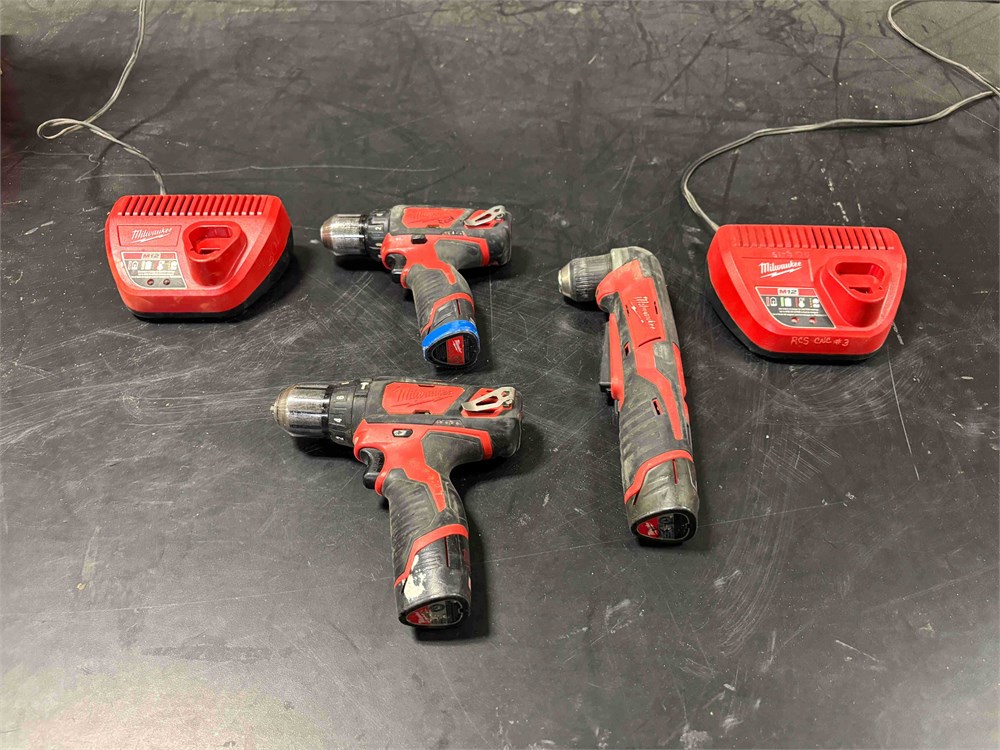 (2) Milwaukee Drills/Drivers & Right-Angle Drill