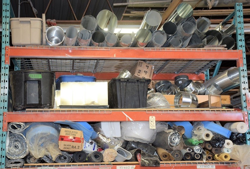 CONTENTS OF RACKING (4 SHELVES) HVAC RUBBER MEMBRANE & MUCH MORE SEE PHOTOS