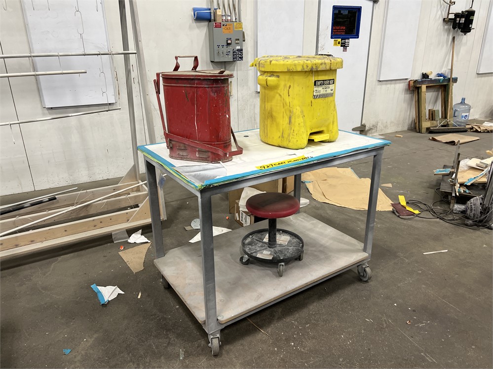 (2) Oily Waste Cans, Stool & Cart