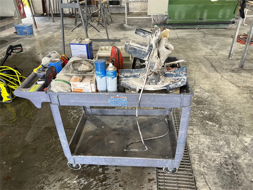 Plastic Shop Cart with Tools and Supplies