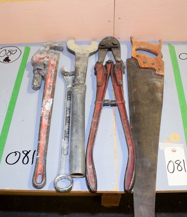 LOT OF LARGE MISC TOOLS * WRENCHES, SAW, CUTTER ETC ETC