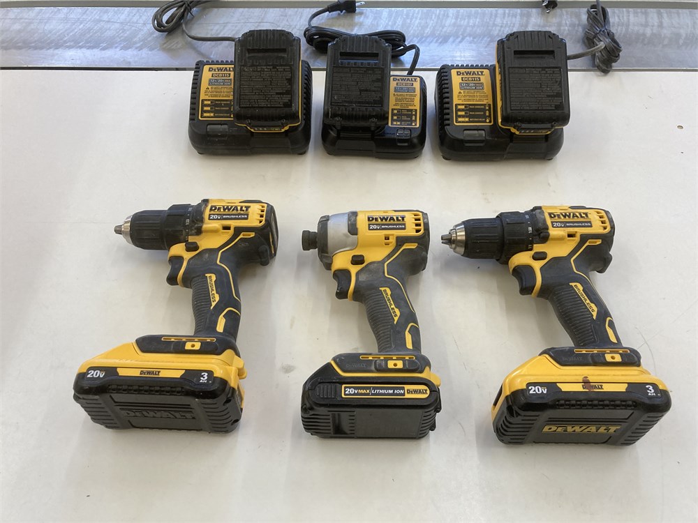Three Dewalt Drills with Batteries and Chargers