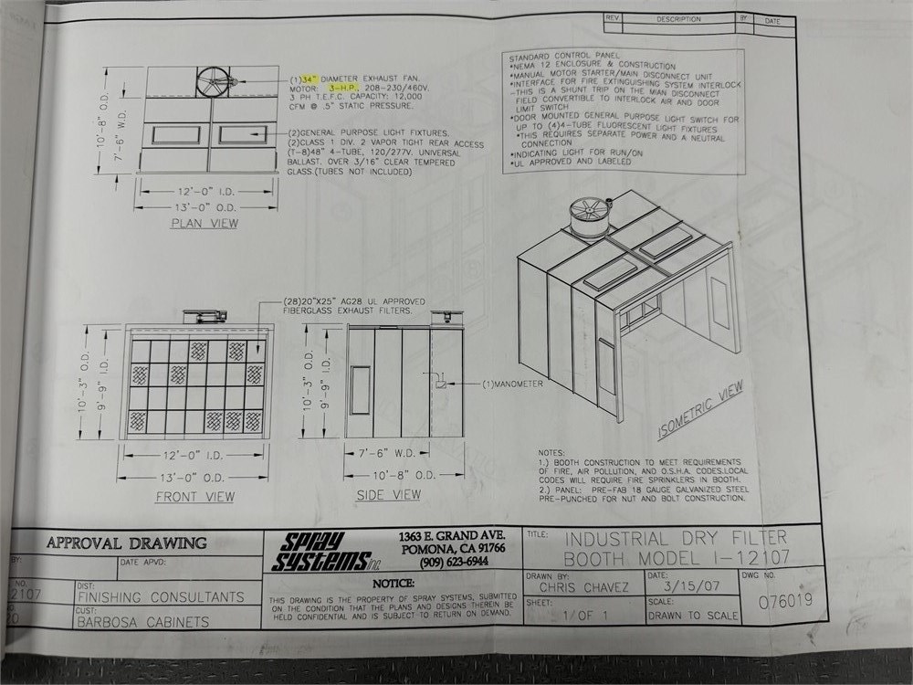 Spray Systems "I-12107" Industrial Paint Booth