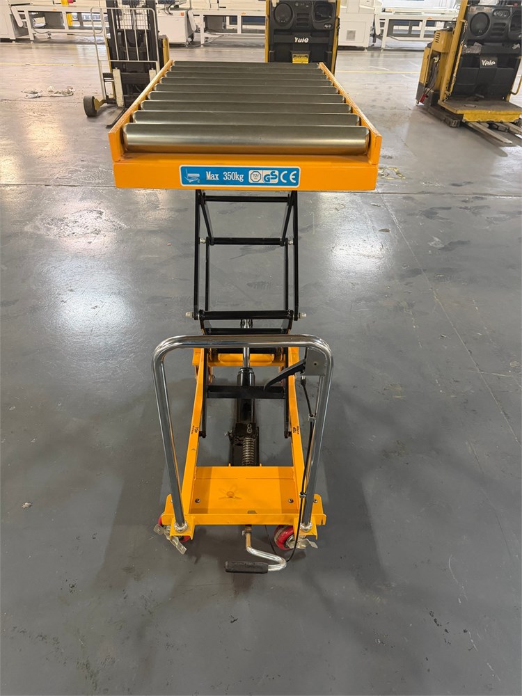 Yellow Rolling Lift Table & Roller Top