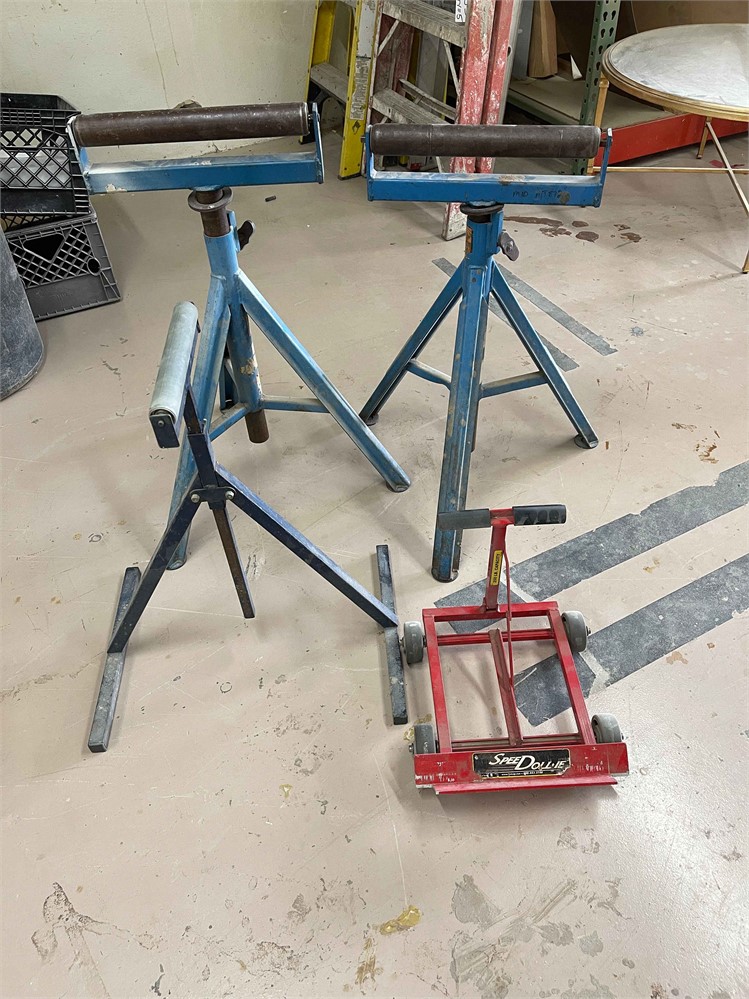 Three (3) Roller Stands and Dolly