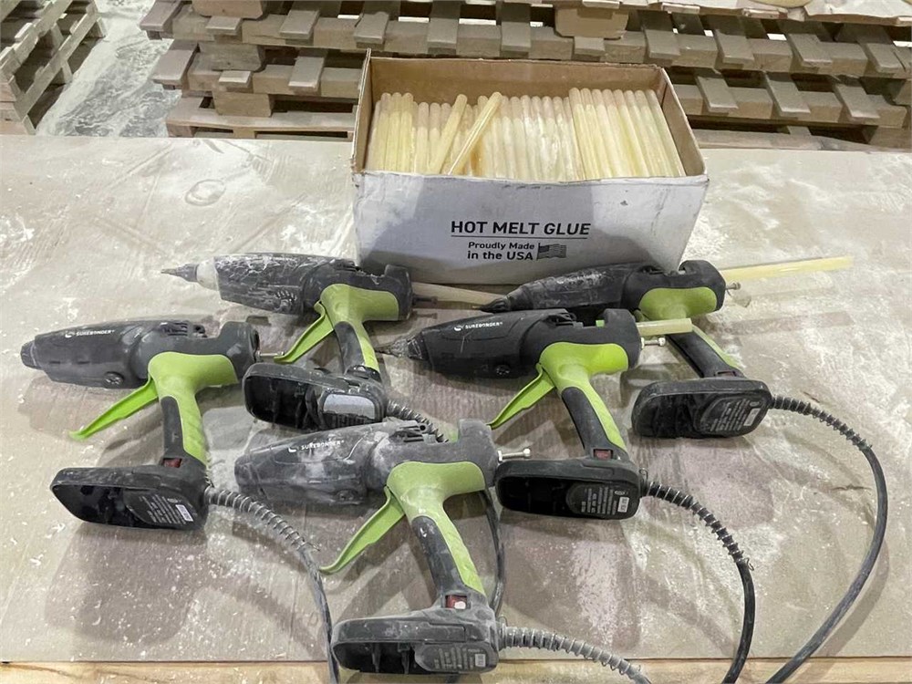 Five (5) "SureBonder" Hot Melt Guns and Hot Melt Sticks