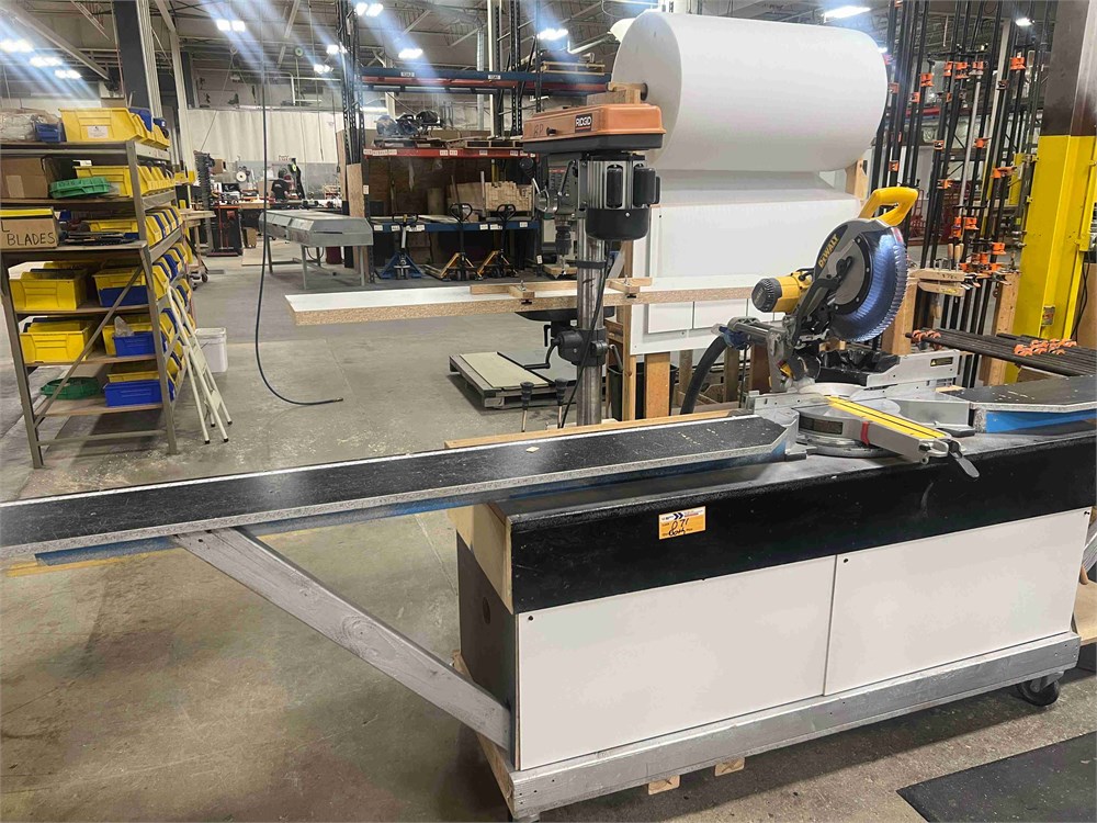Ridgid Drill Press & DeWalt Chop Saw on Cart