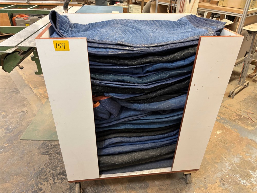 Large Lot of Moving Blankets with Rolling Storage Cart