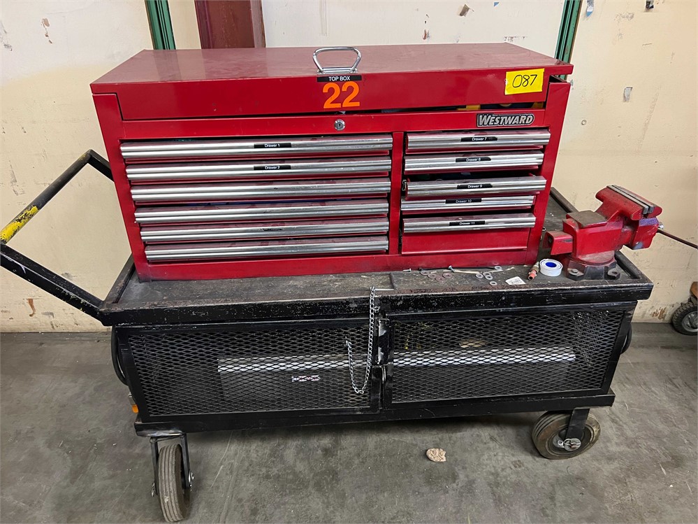 Tool Box with Contents on Cart with Vise