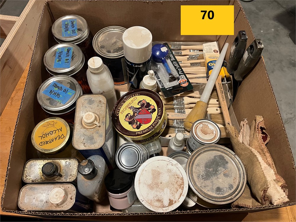 Assorted Finishing Paint & Brushes