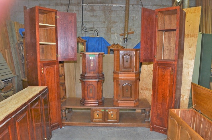 (9) PIECES OF ASSORTED SOLID WOOD CABINETS