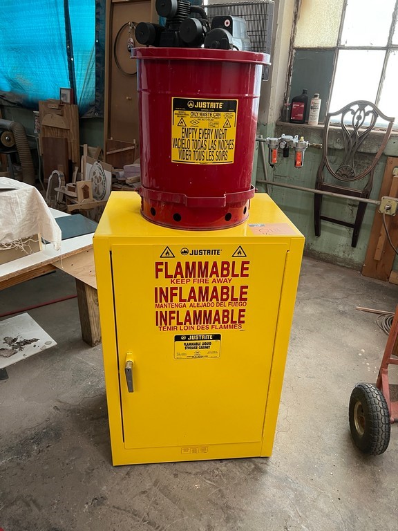 Justrite "12 Gal." Flammable Storage Cabinet & "10 Gal." Oily Waste Can