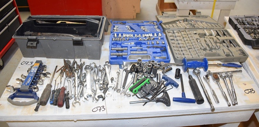 LOT OF CONTENTS ON CART * WRENCHES, RACHET SETS ETC