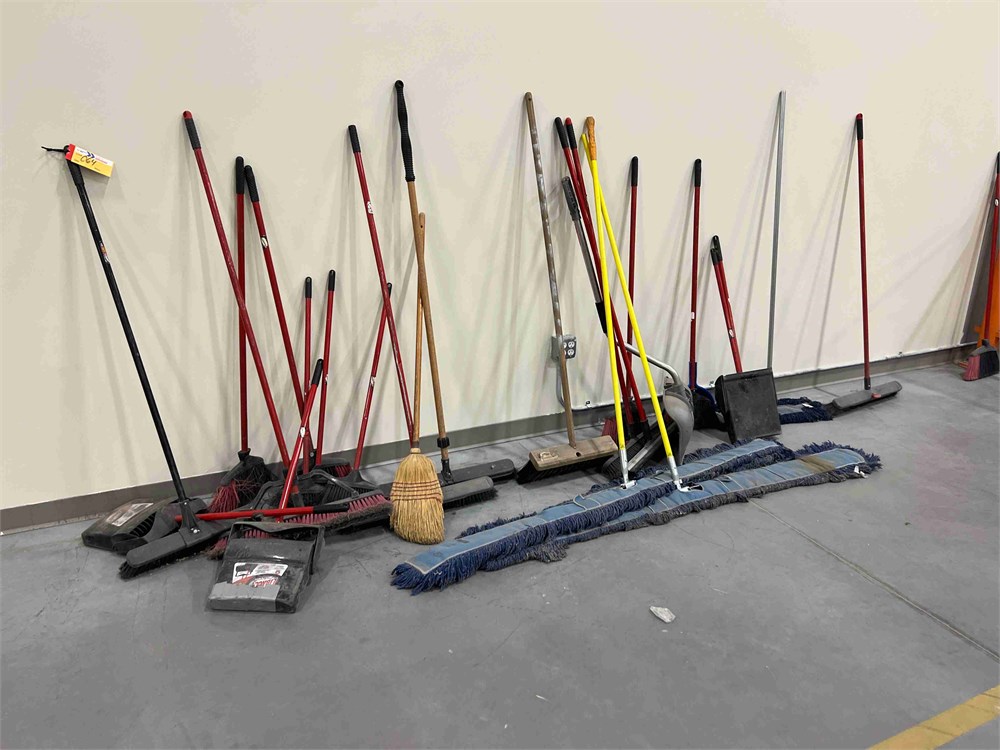 Lot of Brooms & Dust Pans - as pictured