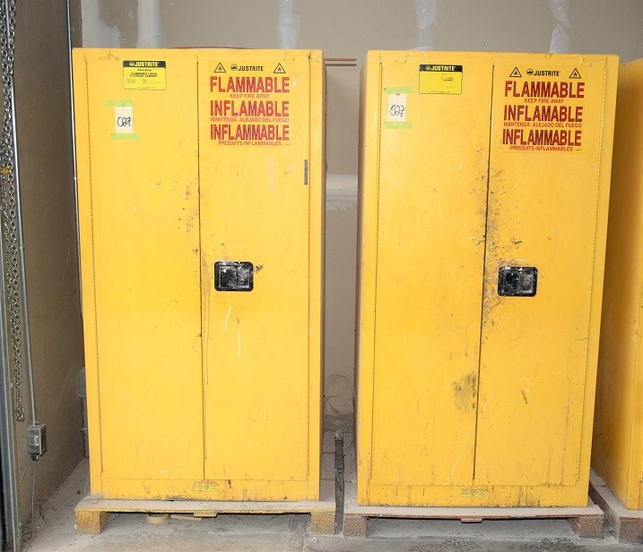 LOT# 027 (2) JUSTRITE 60 GALLON EXPLOSION PROOF PAINT STORAGE CABINETS  LOT OF 2