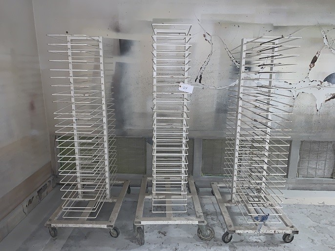 LOT# 164  (3) METAL PAINT DRYING RACKS ON CASTERS * LOT OF 3
