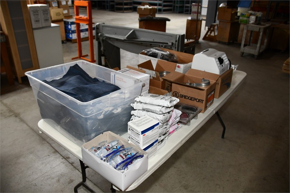 MISC. SHOP SUPPLIES, SAFETY GOGGLES, ALL ITEMS PICTURED ON TABLE, TABLE NOT INCL
