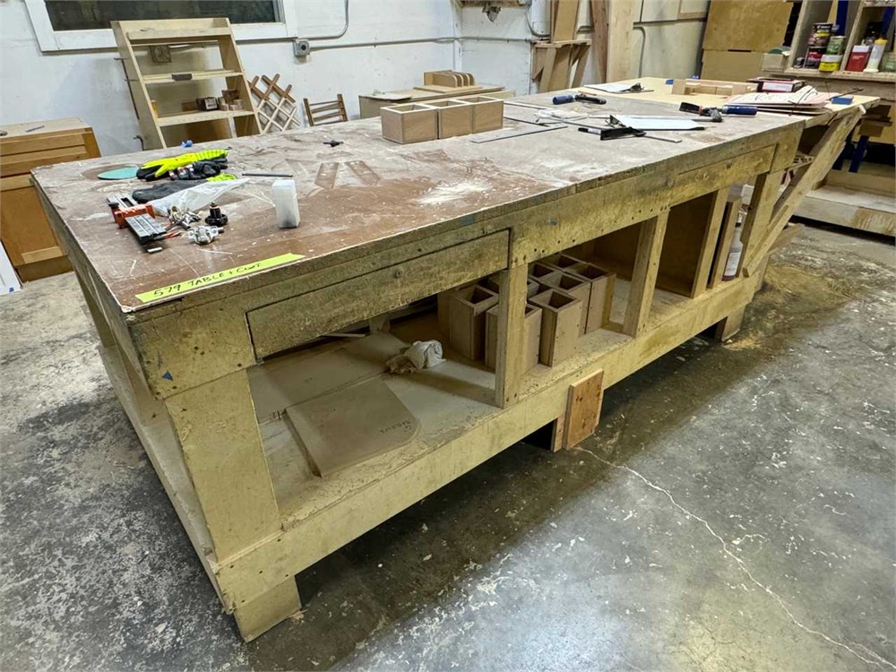 Wooden Work Bench with Contents