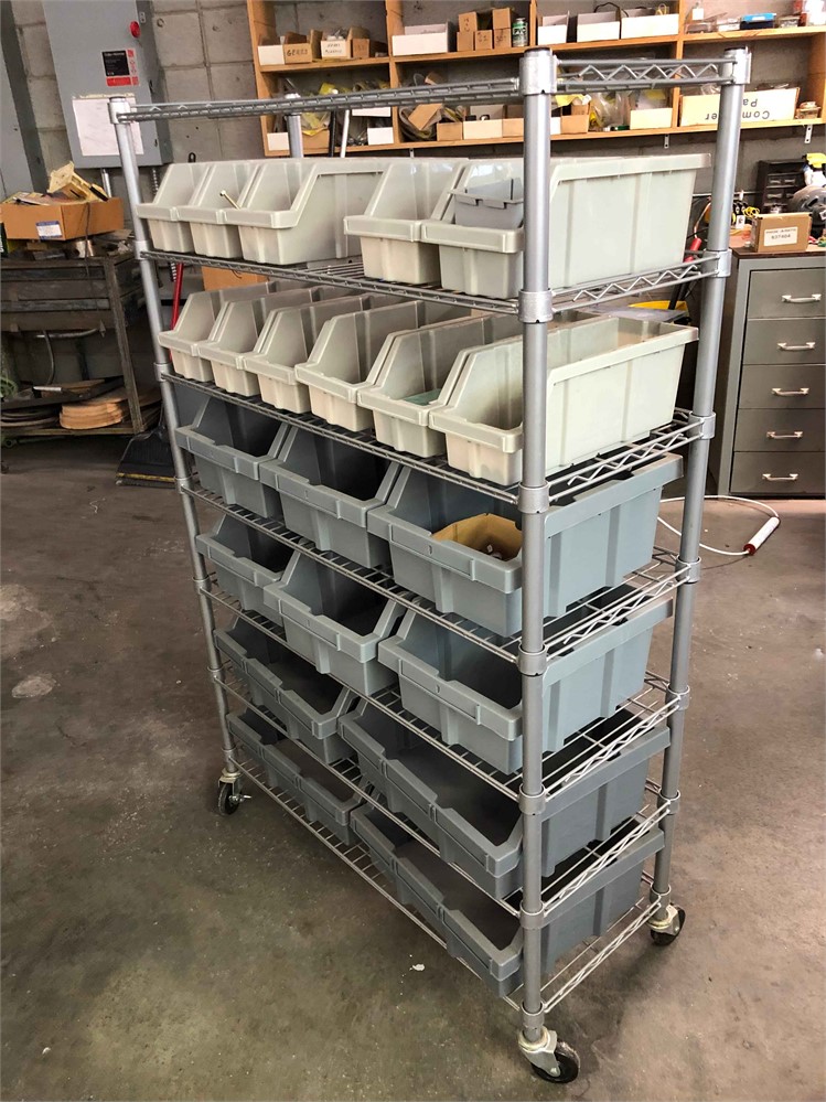 Mobile Shelving Unit with Bins