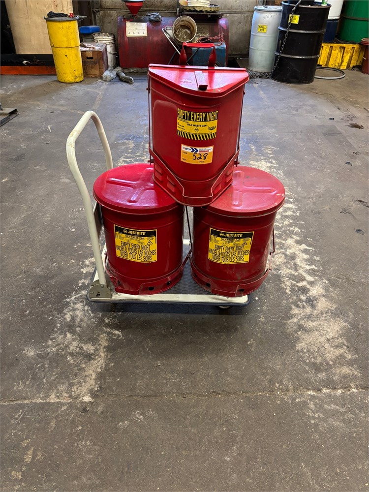 Lot of Justrite Oily Waste Can & Cart as pictured