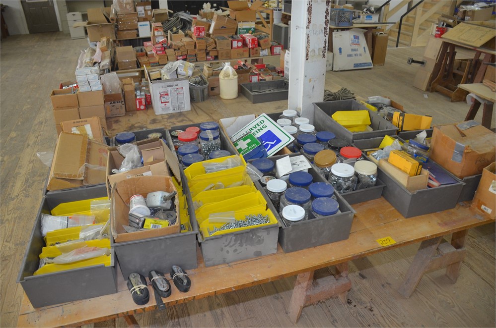Lot of misc hardware and hardware storage bins