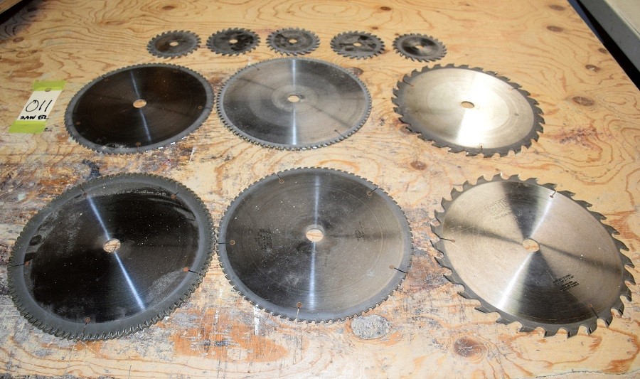 (11) SAW BLADES USED FOR SCMSI300N * (5) SCORING (6) 12" BLADES  X 1" BORE