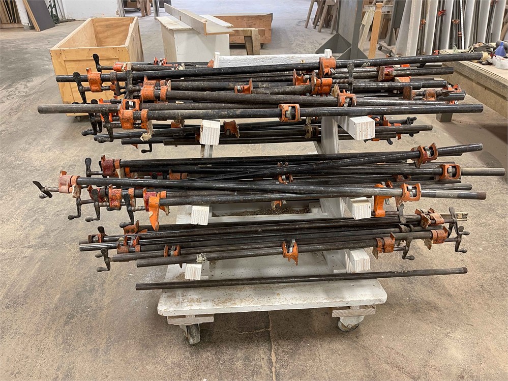 Assortment of Pipe Clamps with Cart
