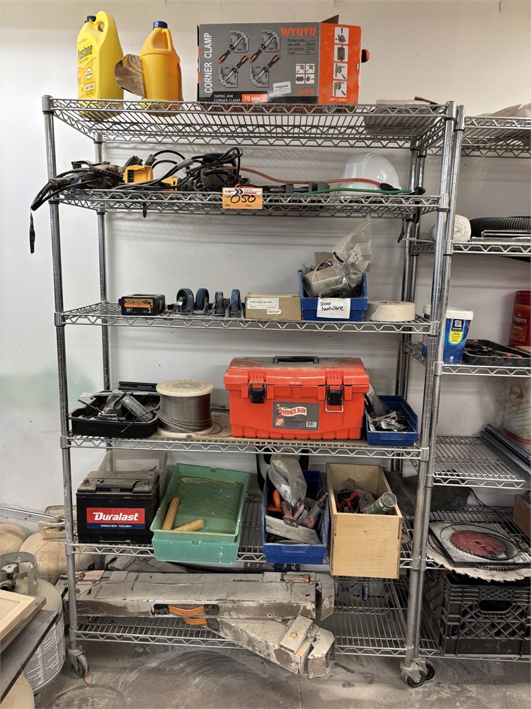 Metal Shelf and Contents