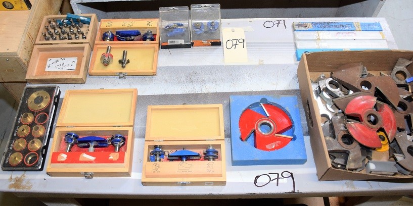 LOT OF CONTENTS ON CART * DOVETAIL & ROUTER BITS, SHAPER CUTTERS ETC