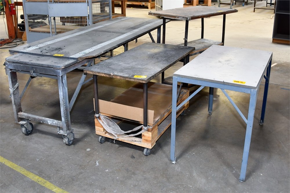 (4) Tables & (1) Section Roller Conveyor - as pictured