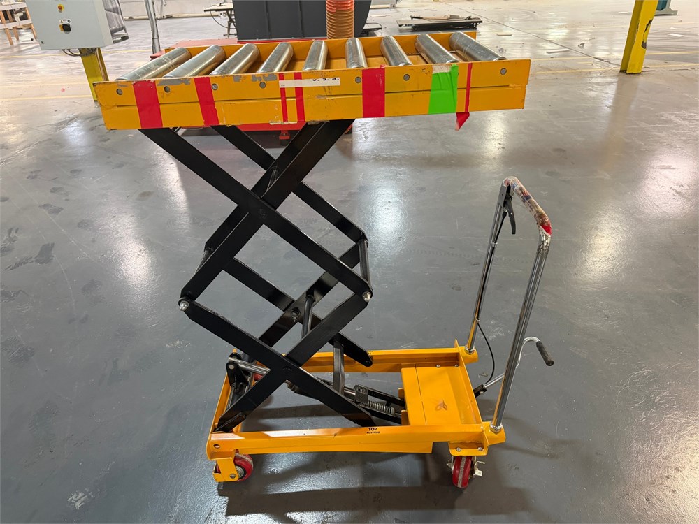 Yellow Rolling Lift Table & Roller Top