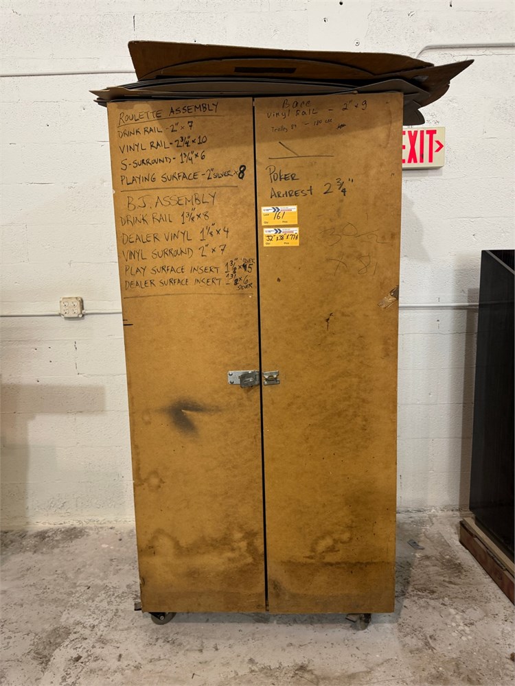 Rolling Wooden Storage Cabinet With Components