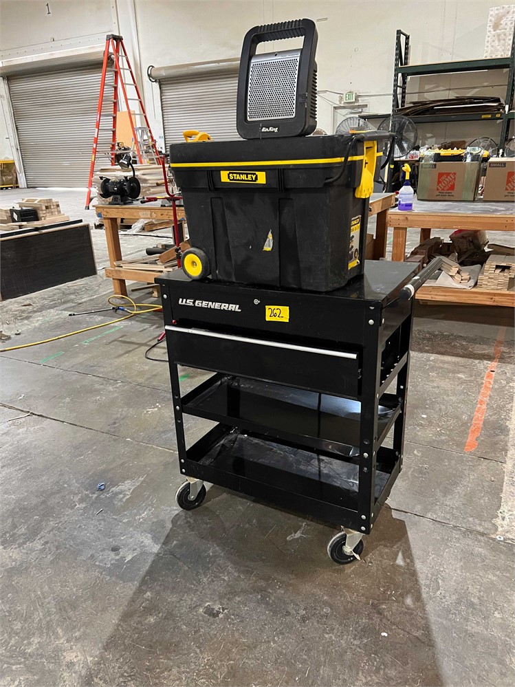Rolling tool cart, tool box, space heater