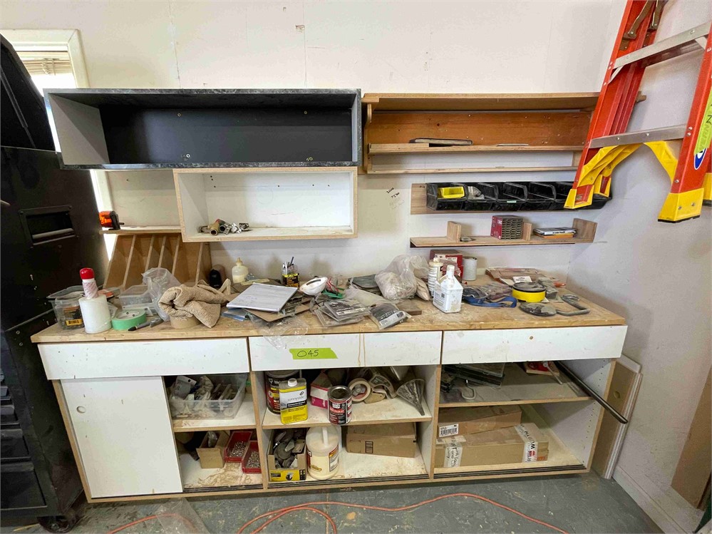 Wooden Work Bench with Contents