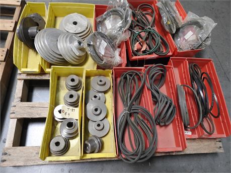 MISC. LOT OF BELTS, PULLEYS AND OTHER SAC PARTS