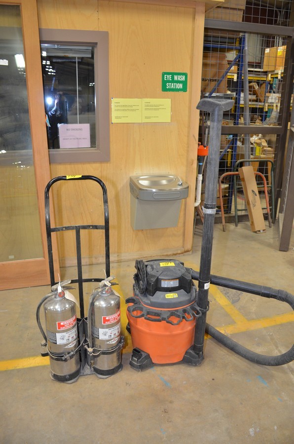 (1) Vacuum, (2) Fire Extinguishers & (1) Hand Cart
