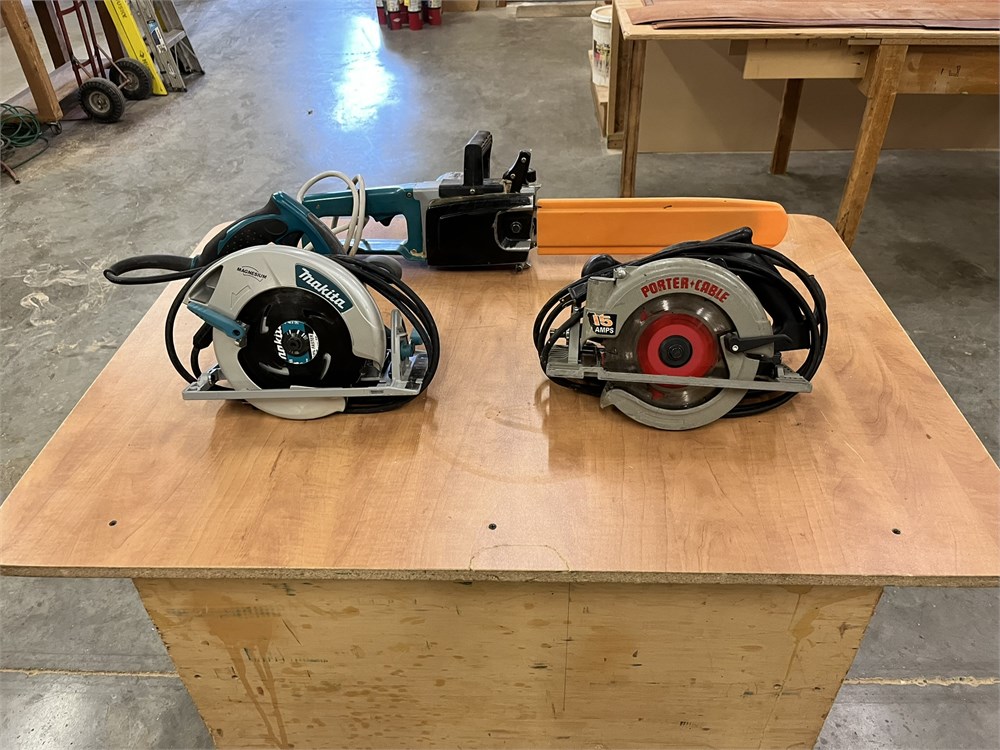 Two Skill Saws and One Electric Chain Saw