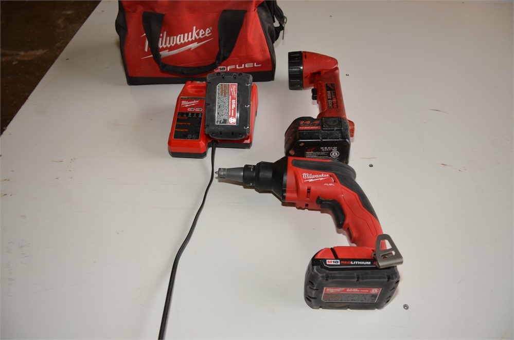 Lot of Milwaukee Cordless Drills, Batteries, Bag & Charger