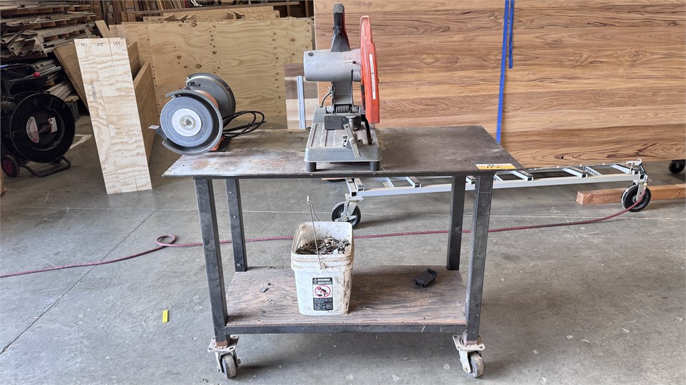 Makita Portable "2414" Cut Off Saw / Central Machinery 8" Grinder/ Metal Cart