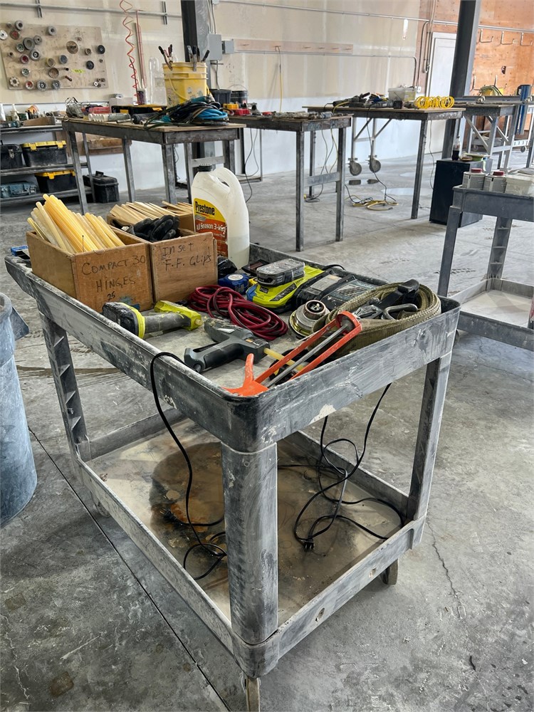 Plastic Shop Cart with Tools and Supplies