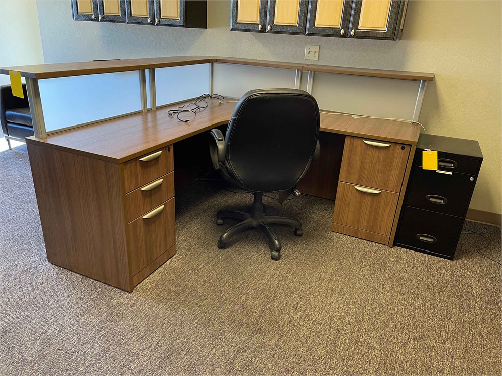 Reception Desk with Chair and Filing Cabinet