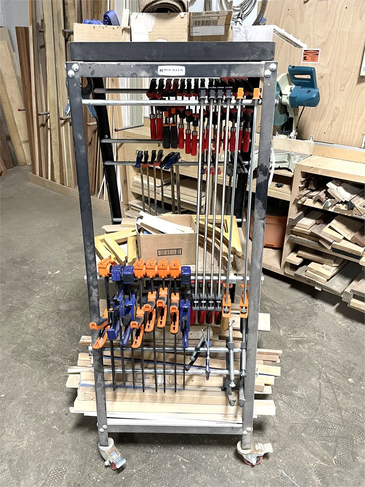 Clamps & Portable Clamp Rack on Castors - Approx 40 Clamps
