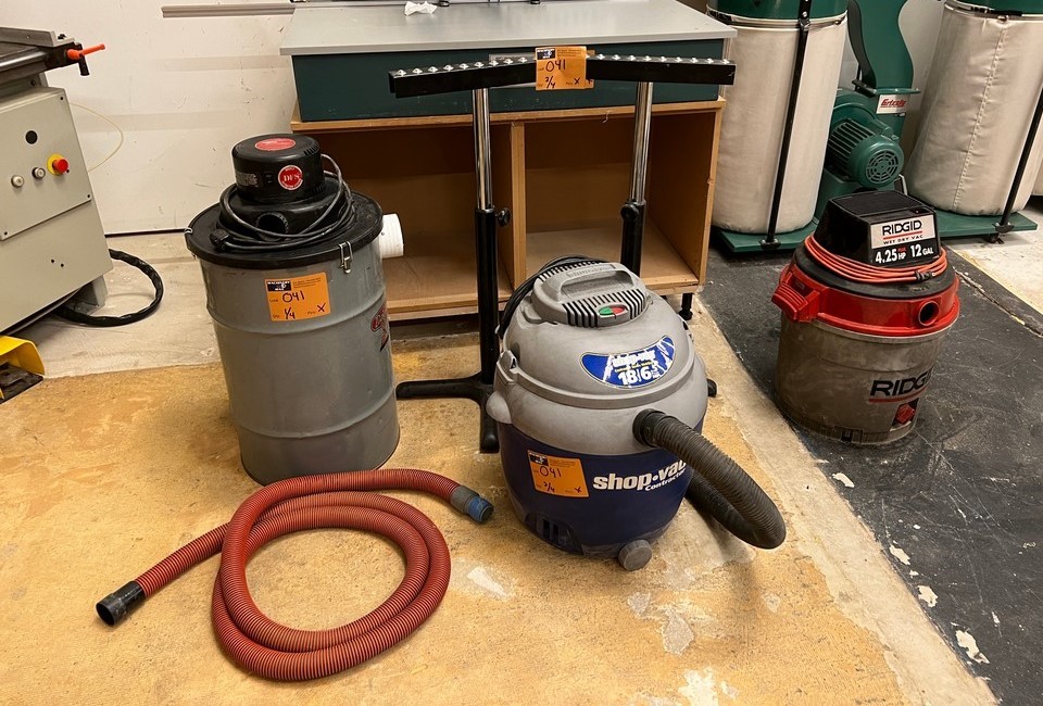 Three (3) Shop Vacuums and Two (2) Roller Stands